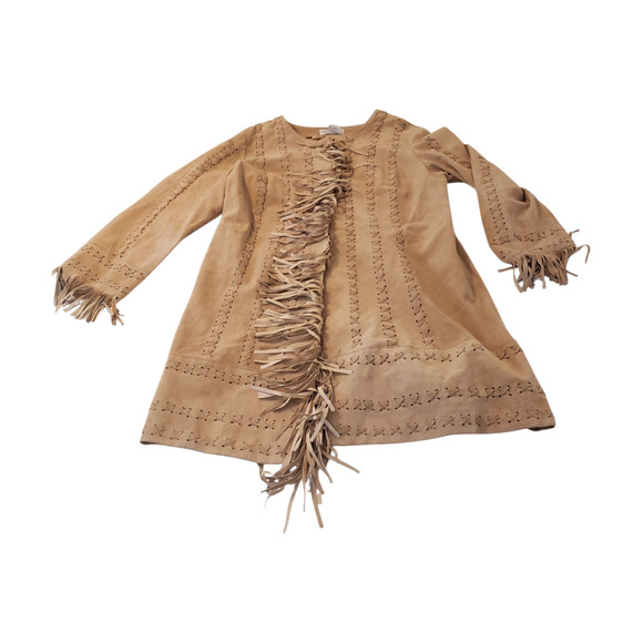 Newport News Tan Genuine Suede Fringe Coat Jacket Duster Western Boho sz 1X - Picture 3 of 16